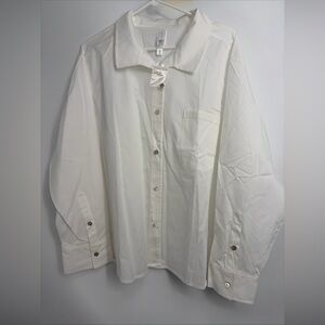 WynneLayers Cotton Poplin Button-Down Shirt White Plus Sz 3X NEW